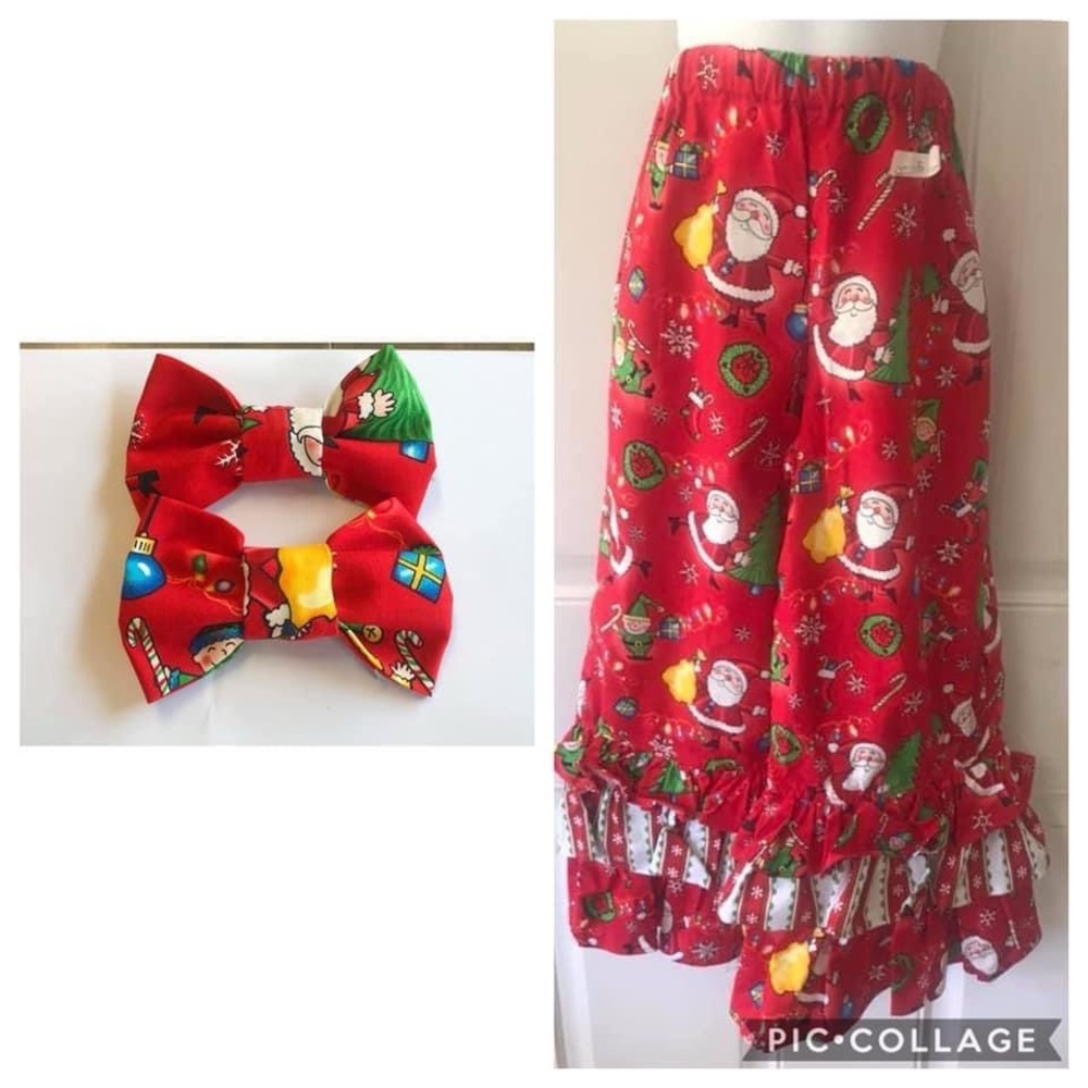NWOT Machine Sewn size 5 Red/green Santa, wreath, elf Christmas Pants/bows